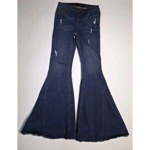 Lucky & Blessed Womens 8 Flare Jeans Mid Rise Distressed Denim Grunge Hippie